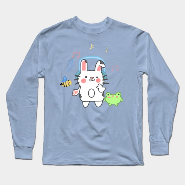 bunny listening to music Long Sleeve T-Shirt by Cloudy Cloud Bunny